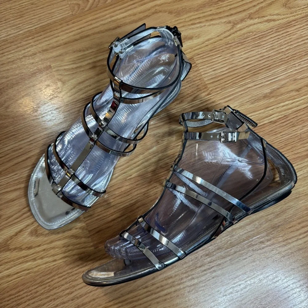 Tory Burch Women's Capri Gladiator Metallic Silver Sandals Size 9M